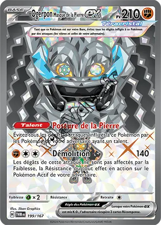 Carte Pokémon Ogerpon Masque de la Pierre ex  n°199 de la série Mascarade Crépusculaire