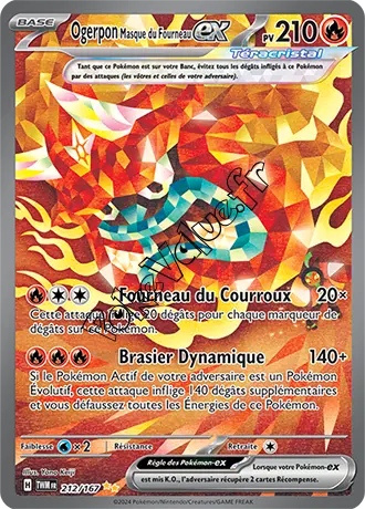 Carte Pokémon Ogerpon Masque du Fourneau ex  n°212 de la série Mascarade Crépusculaire