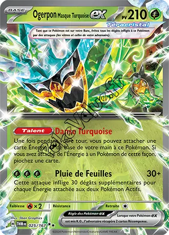 Carte Pokémon Ogerpon Masque Turquoise ex  n°025 de la série Mascarade Crépusculaire