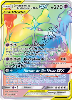 Carte Pokémon Grotadmorv et Grotadmorv d’Alola GX n°220 de la série Alliance Infaillible