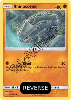 Carte Pokémon Rhinocorne Reverse n°92 de la série Alliance Infaillible