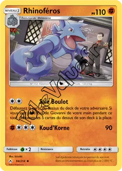 Carte Pokémon Rhinoféros n°94 de la série Alliance Infaillible
