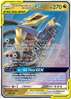 Carte Pokémon Carchacrok et Giratina GX n°146 de la série Harmonie des Esprits
