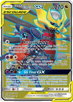 Carte Pokémon Carchacrok et Giratina GX n°228 de la série Harmonie des Esprits