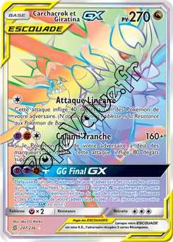 Carte Pokémon Carchacrok et Giratina GX n°247 de la série Harmonie des Esprits
