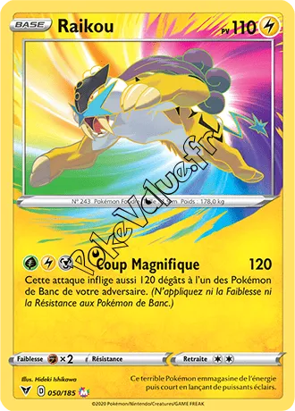 Carte Pokémon Raikou n°50 de la série Voltage Éclatant