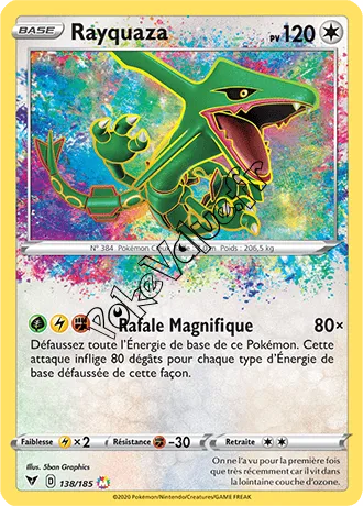 Carte Pokémon Rayquaza n°138 de la série Voltage Éclatant