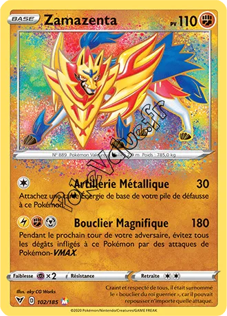 Carte Pokémon Zamazenta n°102 de la série Voltage Éclatant